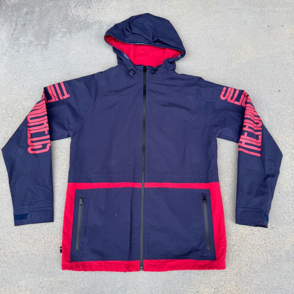 The Hundreds Men Size Medium Navy Red Logo Windbreaker‎ Jacket Hooded Full Zip